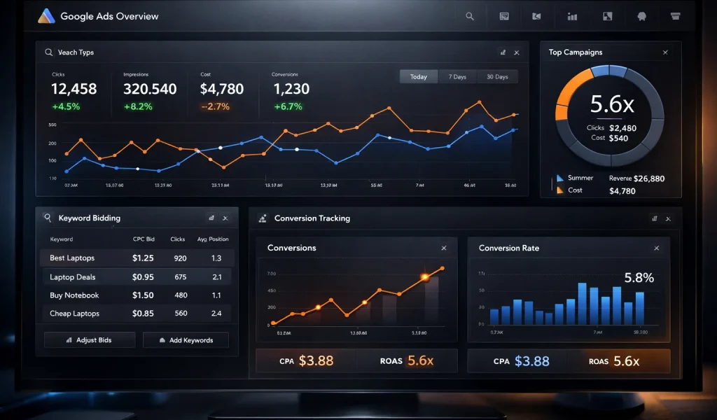 google ads management services dashboard analytics